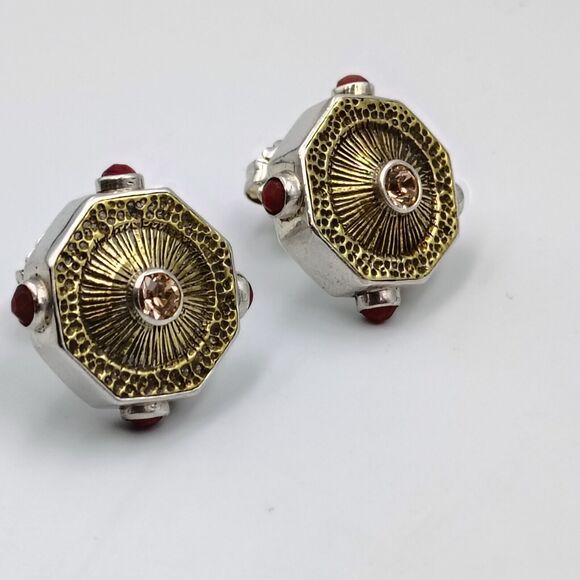 Mars & Valentine Echo Of The Dreamer Sterling 925 Gemstone Two Tone Earrings - Picture 3 of 16